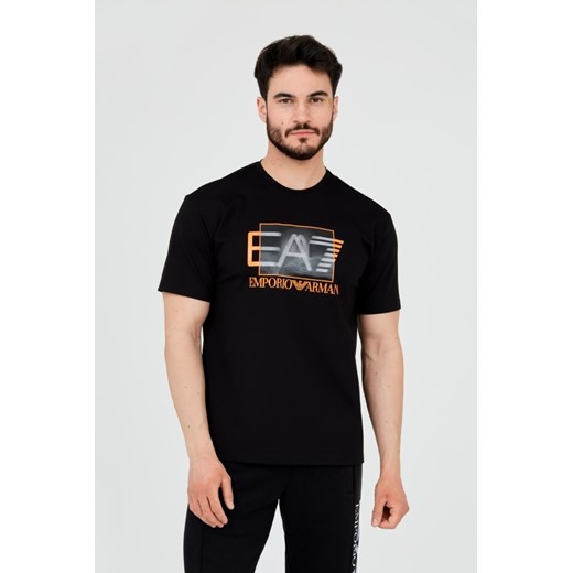 EA7 Czarny t-shirt z holograficznym logo, Wybierz rozmiar XXL ze sklepu outfit.pl w kategorii T-shirty męskie - zdjęcie 165014720