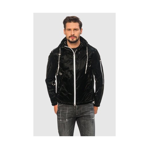 EMPORIO ARMANI Czarna kurtka z tkaniny technicznej extra shiny glass, Wybierz rozmiar 54 ze sklepu outfit.pl w kategorii Kurtki męskie - zdjęcie 165015263