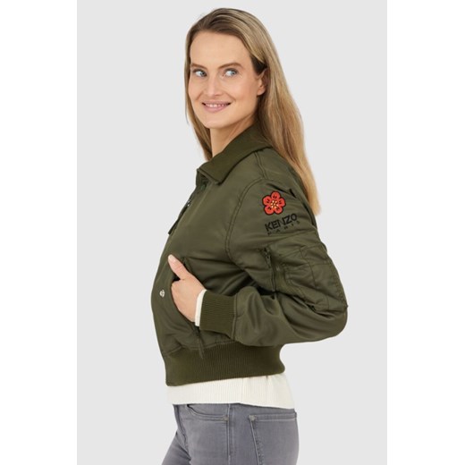 KENZO Zielona kurtka bomberka damska boke flower, Rozmiar L ze sklepu outfit.pl w kategorii Kurtki damskie - zdjęcie 165015503