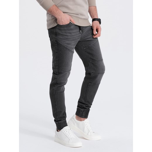 Spodnie męskie joggery jeansowe z przeszyciami - grafitowe V4 OM-PADJ-0113 ze sklepu ombre w kategorii Jeansy męskie - zdjęcie 165015772