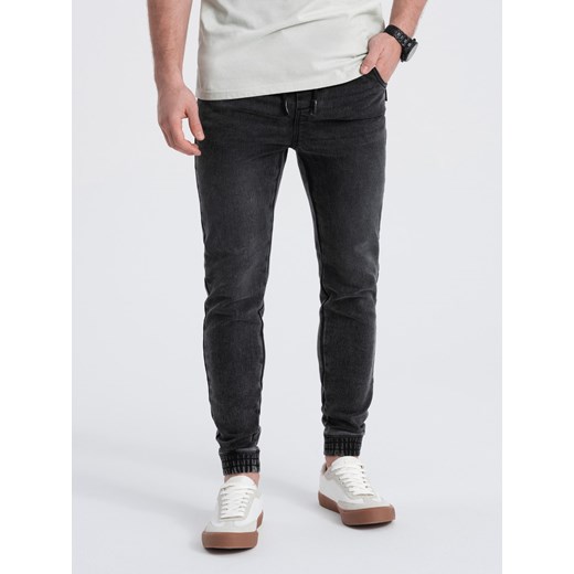 Spodnie męskie jeansowe JOGGER SLIM FIT - grafitowe V2 OM-PADJ-0134 ze sklepu ombre w kategorii Jeansy męskie - zdjęcie 165015821
