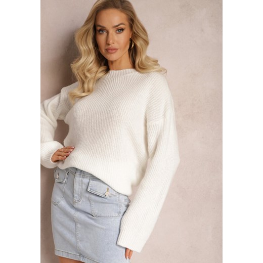 Biały Sweter z Miękkiej Dzianiny Hiuzze ze sklepu Renee odzież w kategorii Swetry damskie - zdjęcie 165017542