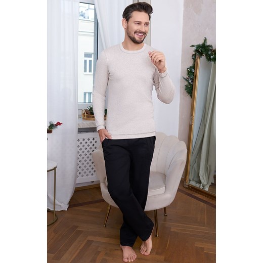 Piżama męska z długim rękawem i długą nogawką Zermat, Kolor beżowo-czarny, Rozmiar S, Italian Fashion ze sklepu Intymna w kategorii Piżamy męskie - zdjęcie 165018573