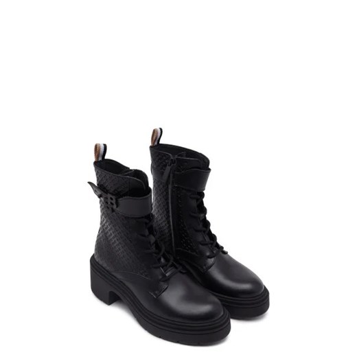BOSS HUGO workery damskie czarne skórzane casual wiązane 