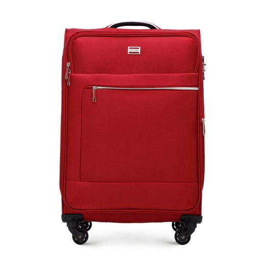 Średnia walizka miękka z błyszczącym suwakiem z przodu czerwona ze sklepu WITTCHEN w kategorii Walizki - zdjęcie 165033390