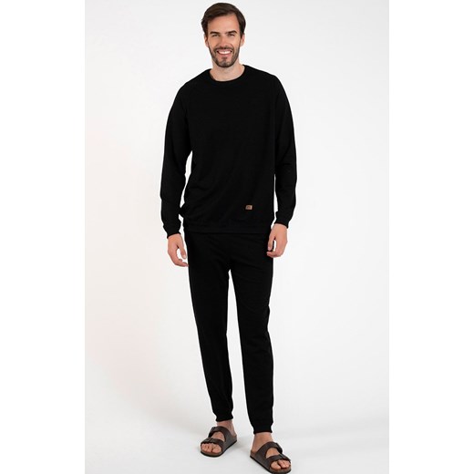 Bawełniany komplet dresowy męski czarny Hektor, Kolor czarny, Rozmiar S, Italian Fashion ze sklepu Intymna w kategorii Piżamy męskie - zdjęcie 165041812