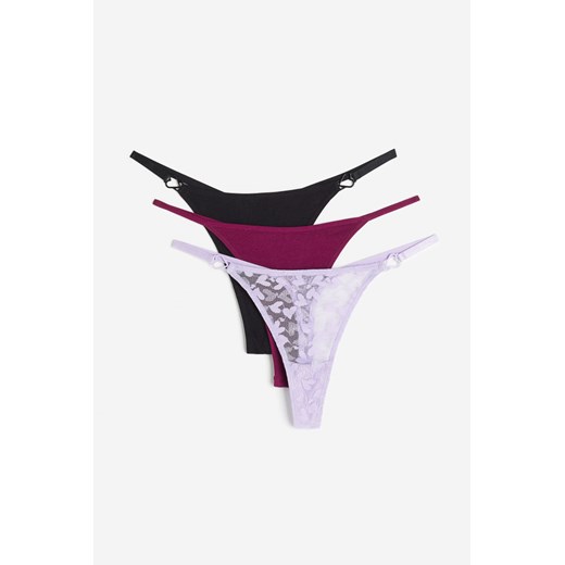 H & M - Bawełniane figi thong 3-pak - Fioletowy H & M XXS H&M