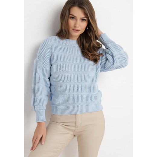 Niebieski Sweter o Krótkim Fasonie z Luźnymi Rękawami Hejlla ze sklepu Born2be Odzież w kategorii Swetry damskie - zdjęcie 165045443