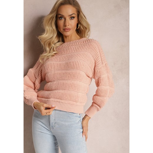 Różowy Sweter o Krótszym Luźnym Fasonie Olimppia ze sklepu Renee odzież w kategorii Swetry damskie - zdjęcie 165045670