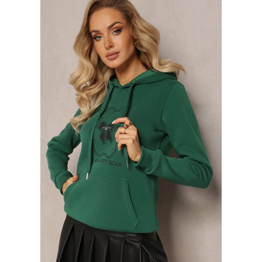 Zielona Bluza Kangurka ze Ściągaczami z Nadrukiem i Polarem Simunsa ze sklepu Renee odzież w kategorii Bluzy damskie - zdjęcie 165047744