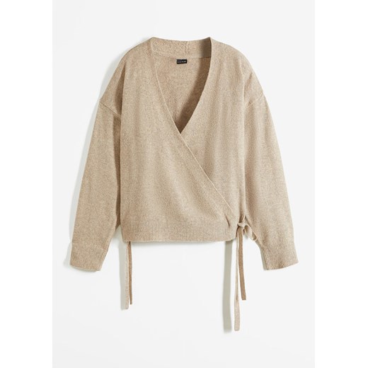 Krótki sweter kopertowy wiązany 44/46 bonprix