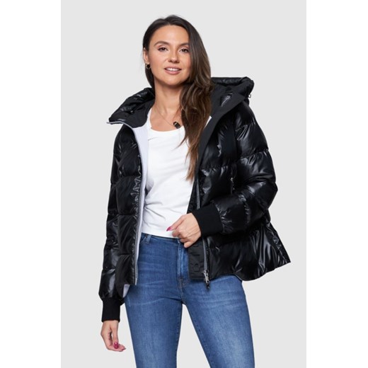 DIEGO M Czarna kurtka puchowa ze srebrnym zamkiem, Rozmiar 40 EU - 44 IT Diego M 40 EU - 44 IT outfit.pl promocja