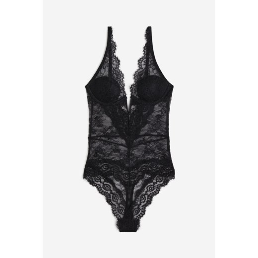 H & M - Koronkowe body thong z usztywnianymi miseczkami - Czarny H & M 40 H&M