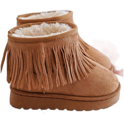 Buty zimowe dziecięce brązowe bez zapięcia z zamszu na zimę