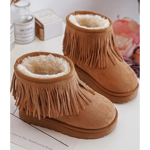 Buty zimowe dziecięce brązowe z zamszu bez zapięcia