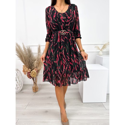 Czarna Sukienka w Różowy Wzór ze sklepu ModnaKiecka.pl w kategorii Sukienki - zdjęcie 165097711