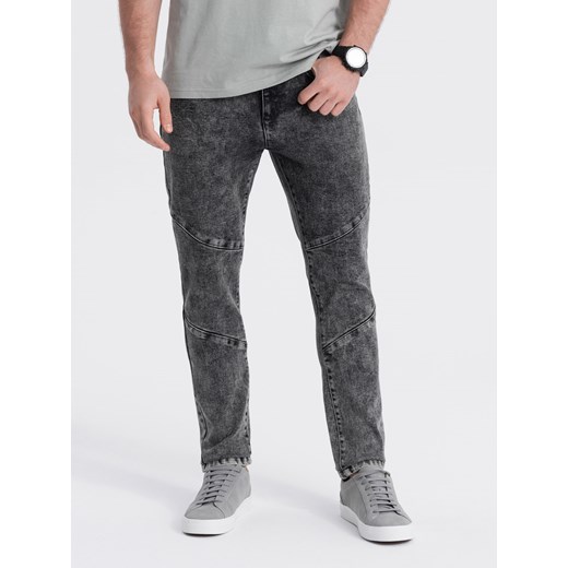 Spodnie męskie jeansowe slim fit z przeszyciem na kolanach - szary V3 OM-PADP-0109 ze sklepu ombre w kategorii Jeansy męskie - zdjęcie 165099640