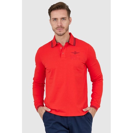 AERONAUTICA MILITARE Czerwony long sleeve polo, Wybierz rozmiar L ze sklepu outfit.pl w kategorii T-shirty męskie - zdjęcie 165143122
