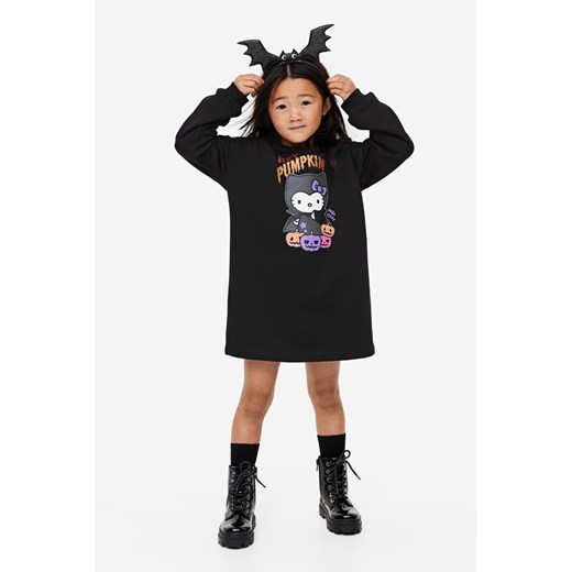 H & M - Sukienka dresowa z nadrukiem - Czarny H & M 140 (8-10Y) H&M