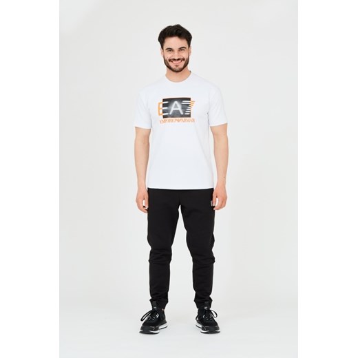 EA7 Biały t-shirt z holograficznym logo, Rozmiar XXL L wyprzedaż outfit.pl