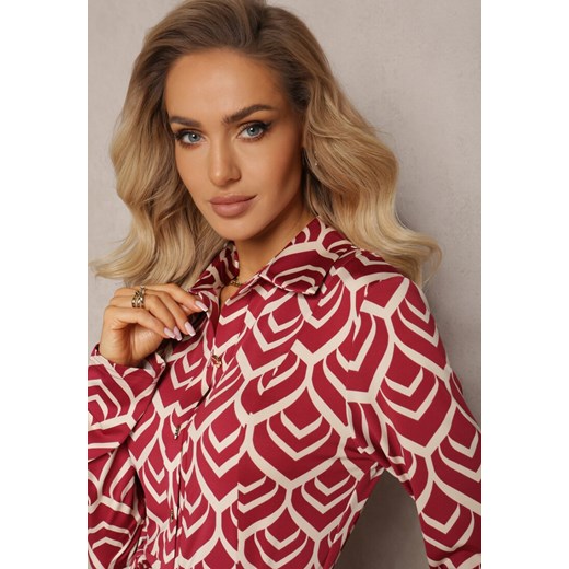Ciemnobordowa Koszulowa Sukienka Maxi w Geometryczny Wzór Suvve Renee L promocja Renee odzież