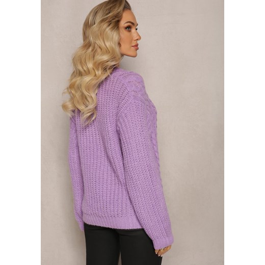 Fioletowy Sweter z Warkoczowym Splotem i Okrągłym Dekoltem Justinne Renee L Renee odzież promocja