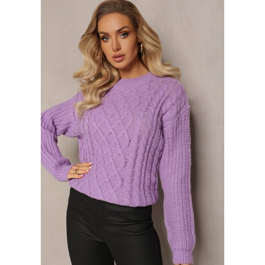Fioletowy Sweter z Warkoczowym Splotem i Okrągłym Dekoltem Justinne Renee L Renee odzież promocyjna cena