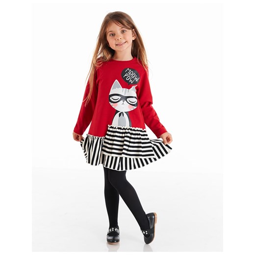 Denokids Sukienka &quot;Meow&quot; w kolorze czerwono-biało-czarnym ze sklepu Limango Polska w kategorii Sukienki dziewczęce - zdjęcie 165153830