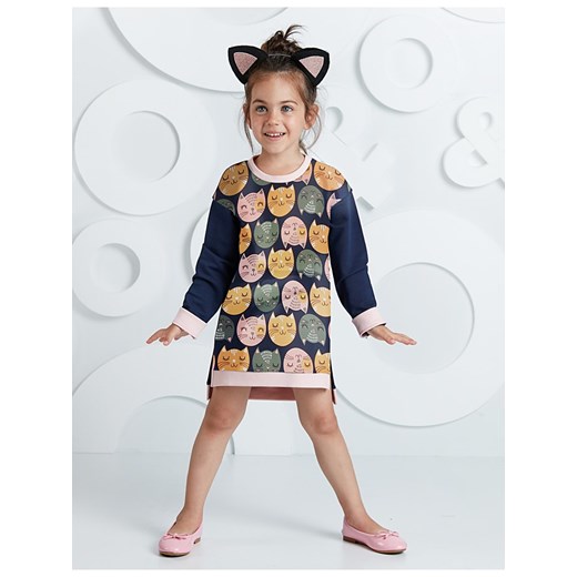 Denokids Sukienka &quot;Cats&quot; w kolorze granatowym ze wzorem ze sklepu Limango Polska w kategorii Sukienki dziewczęce - zdjęcie 165153841
