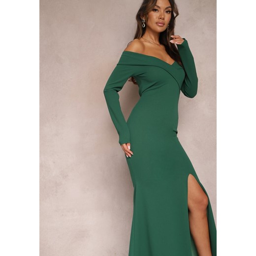 Sukienka Renee maxi zimowa z dekoltem w serek elegancka z długim rękawem