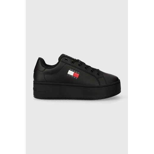 Tommy Jeans sneakersy skórzane TJW FLATFORM ESS kolor czarny EN0EN02518 ze sklepu ANSWEAR.com w kategorii Buty sportowe damskie - zdjęcie 165161052