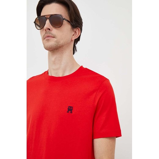 Tommy Hilfiger t-shirt bawełniany męski kolor czerwony z aplikacją MW0MW33987 ze sklepu ANSWEAR.com w kategorii T-shirty męskie - zdjęcie 165161124