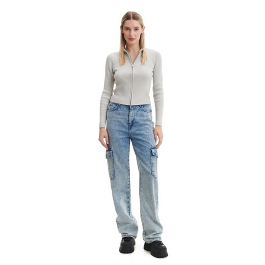 Cropp - Szary rozpinany sweter w prążki - jasny szary Cropp M Cropp