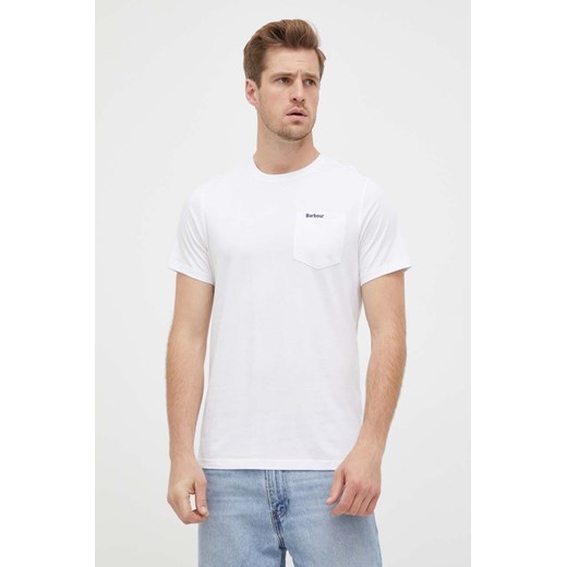 Barbour t-shirt bawełniany kolor biały gładki ze sklepu PRM w kategorii T-shirty męskie - zdjęcie 165193271