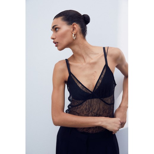 H & M - Koronkowy top na ramiączkach - Czarny H & M 38 H&M