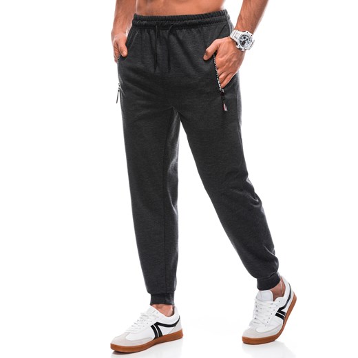 Spodnie męskie dresowe 1428P - grafitowe ze sklepu Edoti w kategorii Spodnie męskie - zdjęcie 165194011