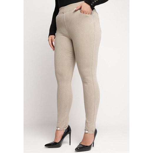 Beżowe Spodnie Skinny z Gumką w Pasie Niutia ze sklepu Born2be Odzież w kategorii Spodnie damskie - zdjęcie 165197990