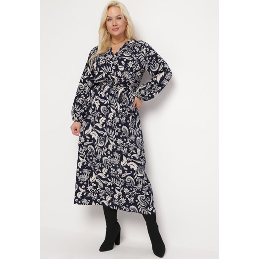 Granatowa Sukienka Maxi o Rozkloszowanym Fasonie w Modny Print Renni ze sklepu Born2be Odzież w kategorii Sukienki - zdjęcie 165198051