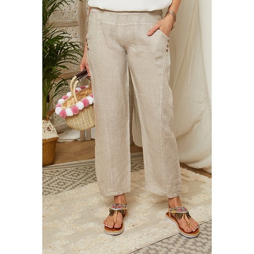Lin Passion Lniane spodnie w kolorze beżowym ze sklepu Limango Polska w kategorii Spodnie damskie - zdjęcie 165226664