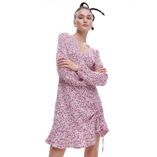 Cropp - Różowa sukienka mini w kwiaty - kremowy Cropp S Cropp promocyjna cena