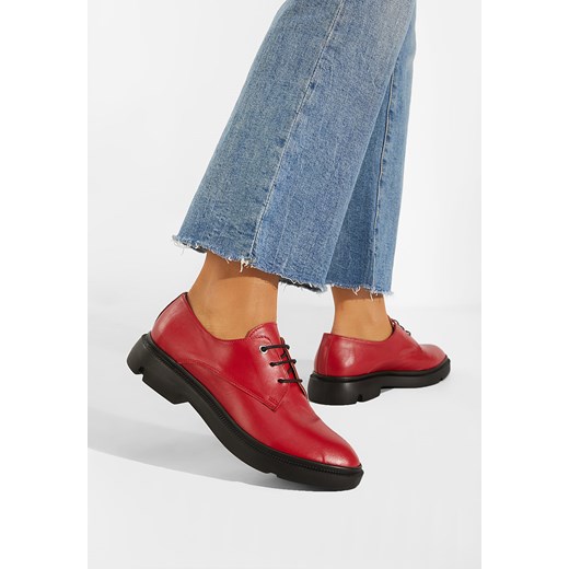 Czerwone oxfordy damskie skórzane Pelado ze sklepu Zapatos w kategorii Półbuty damskie - zdjęcie 165297142