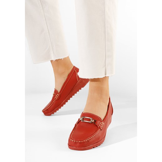 Czerwone mokasyny damskie skórzane Fahima ze sklepu Zapatos w kategorii Mokasyny damskie - zdjęcie 165298222