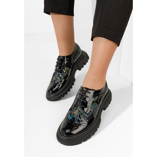 Czarne półbuty damskie skórzane Henise V6 ze sklepu Zapatos w kategorii Półbuty damskie - zdjęcie 165298882