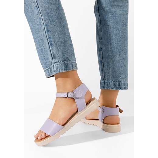 Fioletowe sandały damskie skórzane Zeraha ze sklepu Zapatos w kategorii Sandały damskie - zdjęcie 165299000