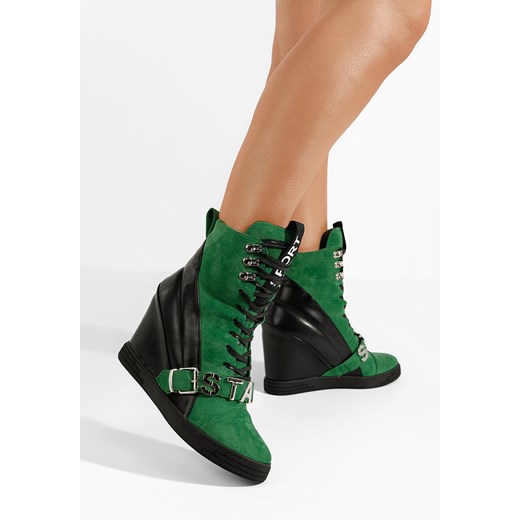 Zielone sneakersy na koturnie Candy ze sklepu Zapatos w kategorii Buty sportowe damskie - zdjęcie 165299082