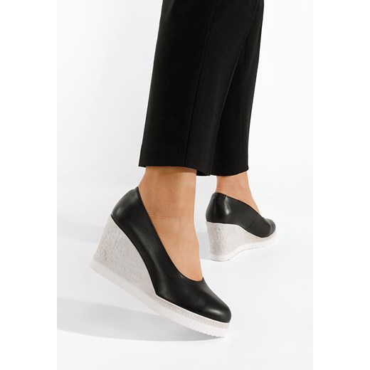 Czółenka Zapatos bez zapięcia czarne na koturnie eleganckie 