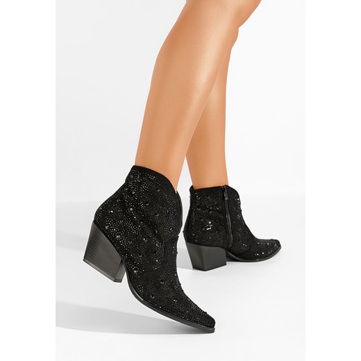 Botki czarne Zapatos eleganckie na obcasie na zamek