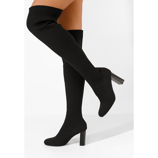 Czarne kozaki za kolano na słupku Megia ze sklepu Zapatos w kategorii Kozaki damskie - zdjęcie 165300532