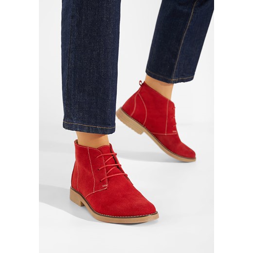 Czerwone botki zamszowe damskie Kalisa V5 ze sklepu Zapatos w kategorii Botki - zdjęcie 165300863