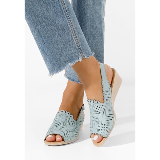 Niebieski sandały damskie skórzane Claudia ze sklepu Zapatos w kategorii Sandały damskie - zdjęcie 165300893